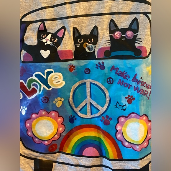 Adorable - On a dark desert highway... hippie cats in VW bus ❤️ LS Tee top 2XL - Picture 3 of 5